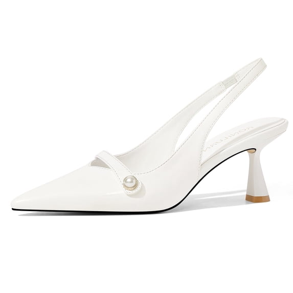 Women Kitten Heels Slingback Low Heel Pumps Dress Shoes for Women Closed Pointed Toe Pearl Heels for Work Wedding Bridal