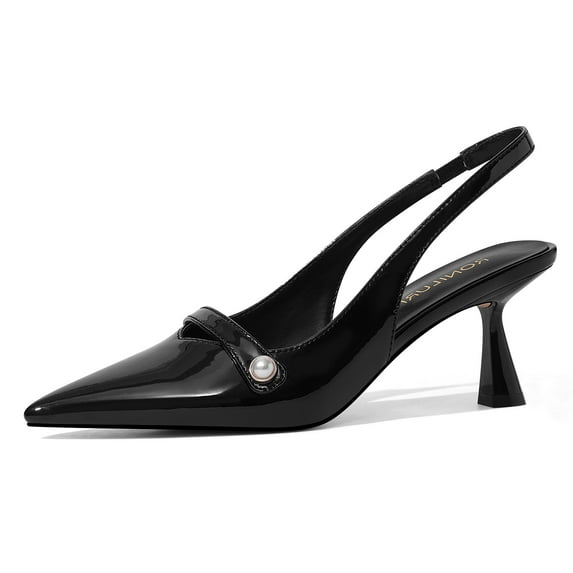 Women Kitten Heels Slingback Low Heel Pumps Dress Shoes for Women Closed Pointed Toe Pearl Heels for Work Wedding Bridal