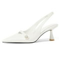 thumbnail image 1 of Women Kitten Heels Slingback Low Heel Pumps Dress Shoes for Women Closed Pointed Toe Pearl Heels for Work Wedding Bridal, 1 of 9
