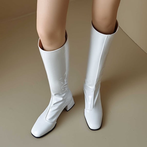 Women Knee High Boots Low Block Heel Zipper Boots Ladies Party Dance Shoes