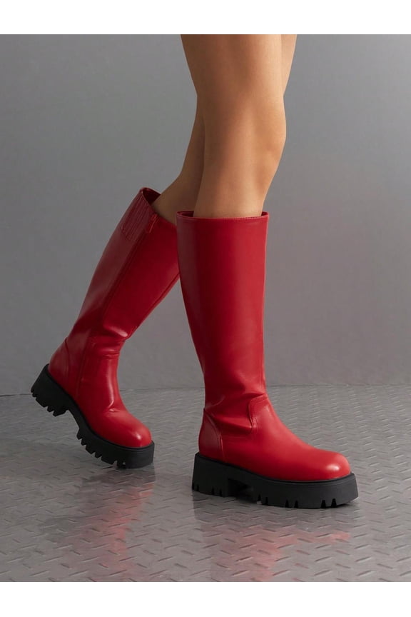 Women Knee High Fashion Boots, Comfortable Platform Round Toe Side Zip Brown Ankle Boot for Women