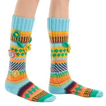 Women Knee High Socks Novelty 3D Flower Soft Crochet Socks Knee High Long Tube Stockings