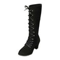 thumbnail image 1 of Women Knee High Suede Boots Gothic Lace Up Boots Medieval Vintage Chunky High Heel Boots Lace Up Mid Calf Boot Chunky Heel Winter Warm Riding Boot, 1 of 5