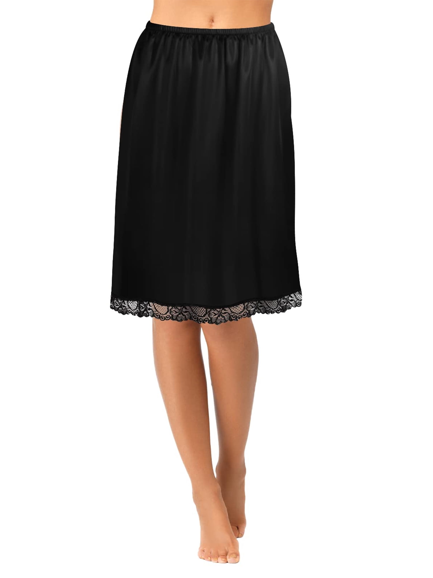 Women Knee Length Half Slip Underskirt Lingerie with Lace Trim Anti Static Elastic Waist Midi Underskirt
