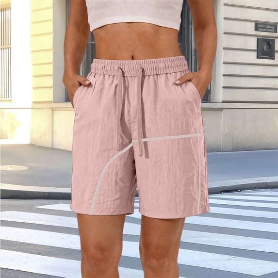 Women Knee Length Shorts Only Moment Daily Casual Shorts Nylon,Spandex Elastic High Waisted Casual Going Out Shorts Pink,2XL