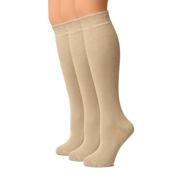 Women Knee-high Cotton Socks Moisture-wicking Socks Women's Socks Leg Warm Socks Soft and Durable Socks Casual Socks Gift Idea Size 5-9in 3 Pairs Beige