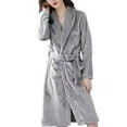 thumbnail image 1 of Women Knee-length Bathrobe Men Women Plush Fleece Bath Robe Knee-length Lapel Tie Design Water Absorbent Winter Loungewear Wear Sleepwear Nightgown, 1 of 6