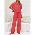thumbnail image 1 of Women Knit 2 Piece Outfit Short Sleeve Crop Top Wide Leg Pants Loungewear Set, 1 of 7