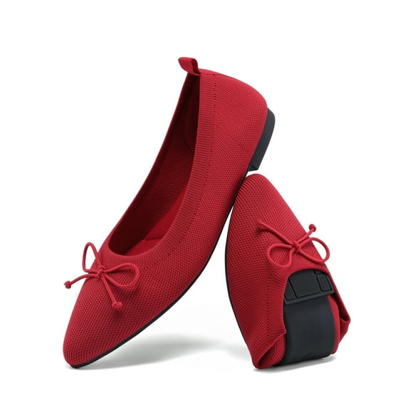 Women Knit Ballet Flats Foldable Pointed Toe Comfortable Dressy Flats with Bow Knot for Casual Business and Office