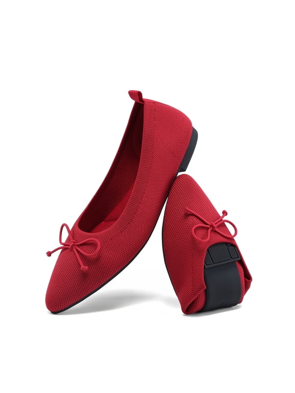 Women Knit Ballet Flats Foldable Pointed Toe Comfortable Dressy Flats with Bow Knot for Casual Business and Office