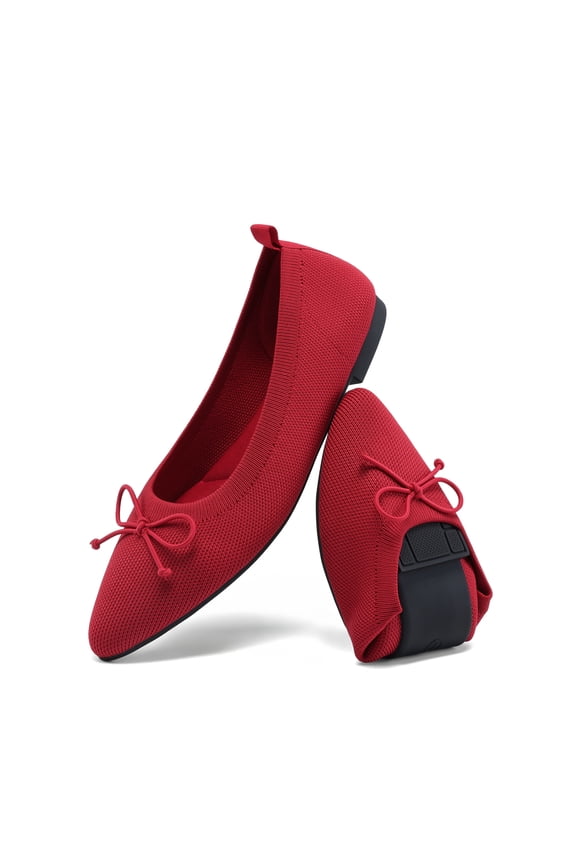Women Knit Ballet Flats Foldable Pointed Toe Comfortable Dressy Flats with Bow Knot for Casual Business and Office