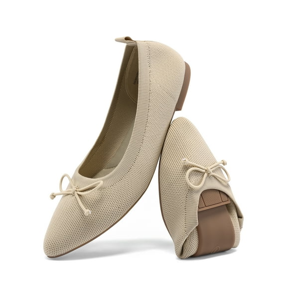 Women Knit Ballet Flats Foldable Pointed Toe Comfortable Dressy Flats with Bow Knot for Casual Business and Office