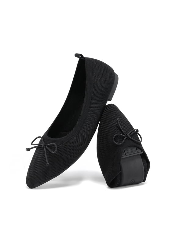 Women Knit Ballet Flats Foldable Pointed Toe Comfortable Dressy Flats with Bow Knot for Casual Business and Office