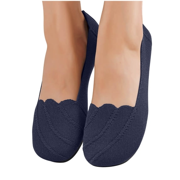 Women Knit Ballet Flats, Round Toe Scalloped Edge Slip On Flat Shoes, Breathable Soft Casual Dress Flats for Work Daily Walking