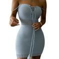 thumbnail image 1 of Women Knit Bodycon Dress Spaghetti Straps Lace-up Low Cut Out Mini Dresses, 1 of 4