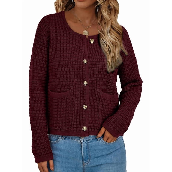 Women Knit Cardigan Sweaters Fall Fashion Long Sleeve Button Down Trendy Casual Jacket Winter Clothes Brick Red S
