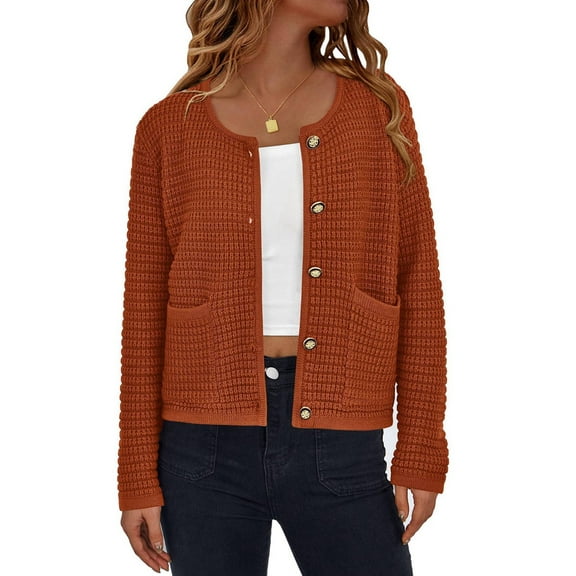 Women Knit Cardigan Sweaters Fall Fashion Long Sleeve Button Down Trendy Casual Jacket Winter Clothes Caramel Color L