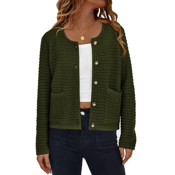 Women Knit Cardigan Sweaters Fall Fashion Long Sleeve Button Down Trendy Casual Jacket Winter Clothes Dark Green L