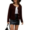 thumbnail image 1 of Women Knit Cardigan Sweaters Fall Fashion Long Sleeve Button Down Trendy Casual Jacket Winter Clothes Dark Wine Red S, 1 of 8