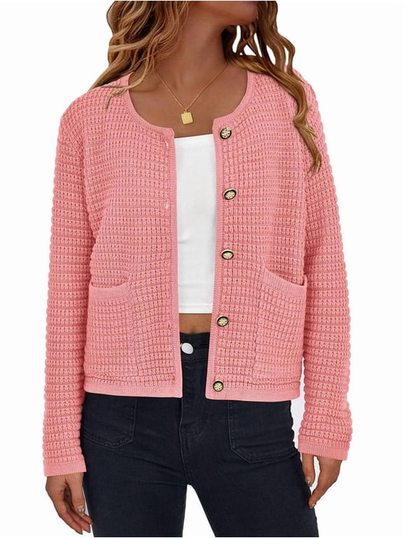 Women Knit Cardigan Sweaters Fall Fashion Long Sleeve Button Down Trendy Casual Jacket Winter Clothes Peach L