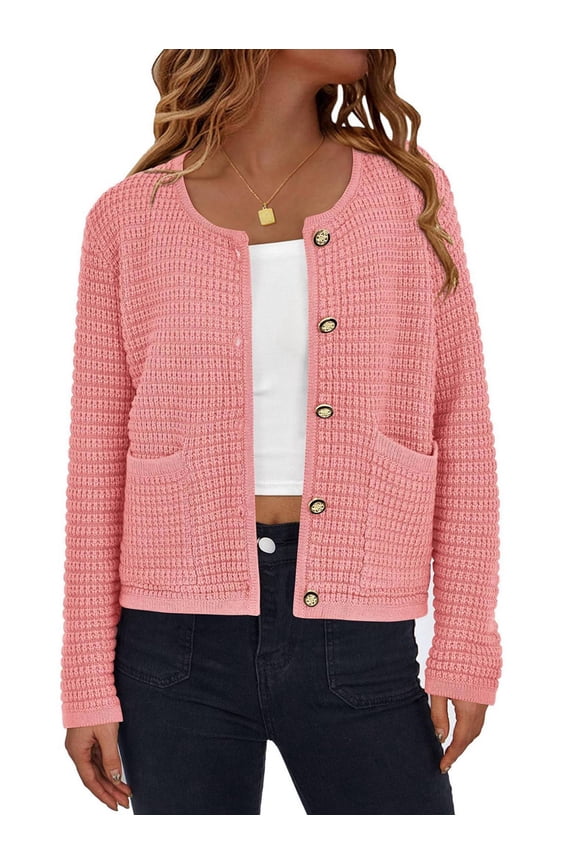 Women Knit Cardigan Sweaters Fall Fashion Long Sleeve Button Down Trendy Casual Jacket Winter Clothes Peach L