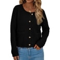 thumbnail image 1 of Women Knit Cardigan Sweaters Fall Fashion Long Sleeve Open Front Button Down Trendy Casual Jacket Winter Clothes Black S, 1 of 7
