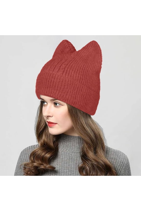 Women Knit Crochet Cute Furry Cat Hat With Ear Slouchy Wool Winter Warm Hats Thermal Head Cap Long Hat for Men Plaid Hat And Ears Mad Hat Women Flannel Trapper Hat for Men Winter Hat with Man Hat for