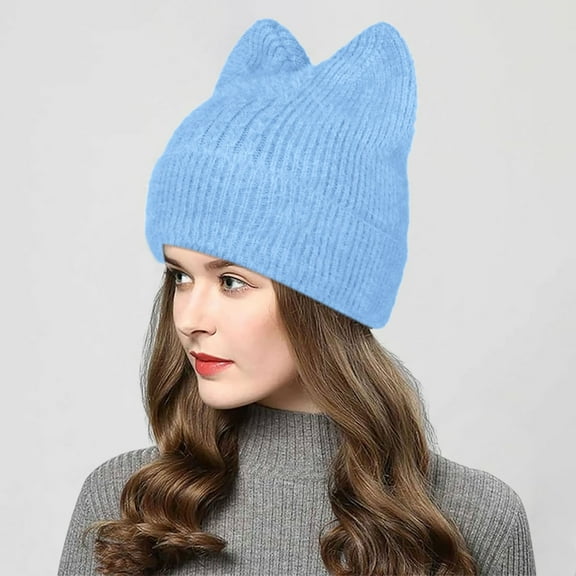 Women Knit Crochet Cute Furry Cat Hat With Ear Slouchy Wool Winter Warm Hats Trapper Hat Big Men Men Warm Hat Winter Hays Cold Hat Thermal Trapper Hat with Glasses Women Trapper Winter Hats Man Hats