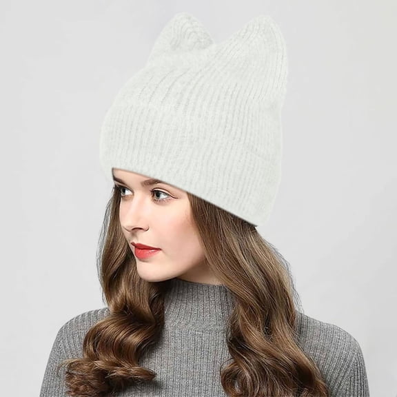 Women Knit Crochet Cute Furry Cat Hat With Ear Slouchy Wool Winter Warm Hats Trapper Hat Big Men Men Warm Hat Winter Hays Cold Hat Thermal Trapper Hat with Glasses Women Trapper Winter Hats Man Hats