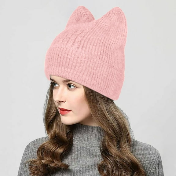 Women Knit Crochet Cute Furry Cat Hat With Ear Slouchy Wool Winter Warm Hats Trapper Hat Big Men Men Warm Hat Winter Hays Cold Hat Thermal Trapper Hat with Glasses Women Trapper Winter Hats Man Hats