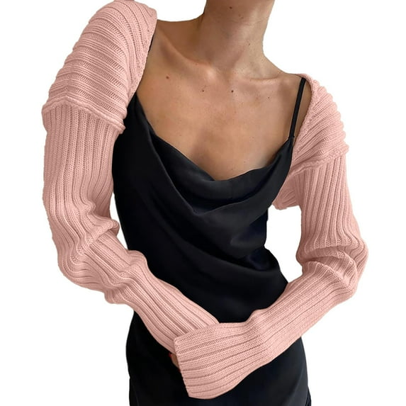 Women Knit Crochet Long Sleeve Crop Top Bolero Cardigan Contrast Color Vintage Cropped Sweater