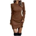 thumbnail image 1 of Women Knit Dress Puff Long Sleeve Sweater Dress for Fall Winter Stretch Slim Fit Bodycon Mini Short Dress, 1 of 6