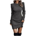 thumbnail image 1 of Women Knit Dress Puff Long Sleeve Sweater Dress for Fall Winter Stretch Slim Fit Bodycon Mini Short Dress, 1 of 6