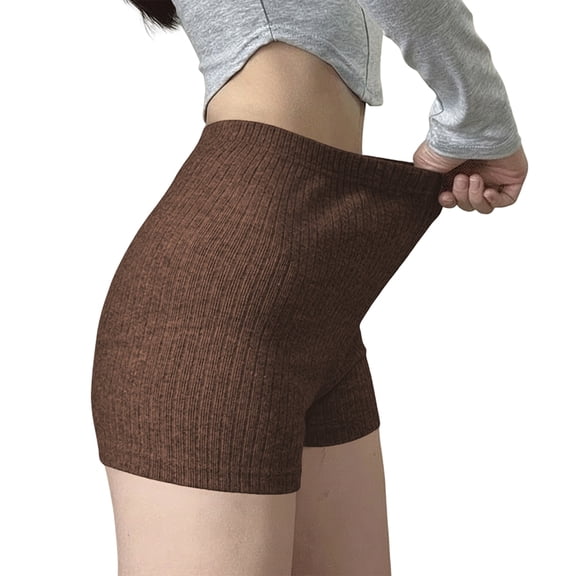 Women Knit Fold over Shorts High Waist Slim Fit Stretchy Yoga Shorts Summer Casual Active Jogger SweatShorts Brown S