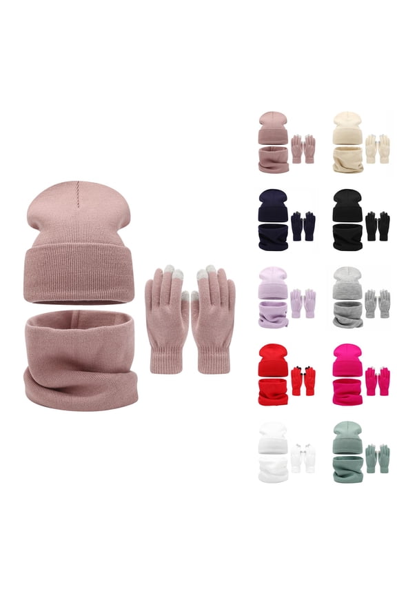 Women Knit Hat Neck Warmer Gloves Set Warm Thick Cozy Lined 3PCS Soft Cable Knit Accessories Outdoor Cold Weather Gear for Snow Travel Hiking Daily Wear Fashion Slim Face Style Ski