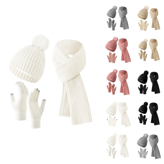 Women Knit Hat Scarf Gloves Set - Plush Thick Beanie Neck Warmer Mittens, Winter Warm Stocking Stuffers, Fashion Christmas Gifts For Teen Girls