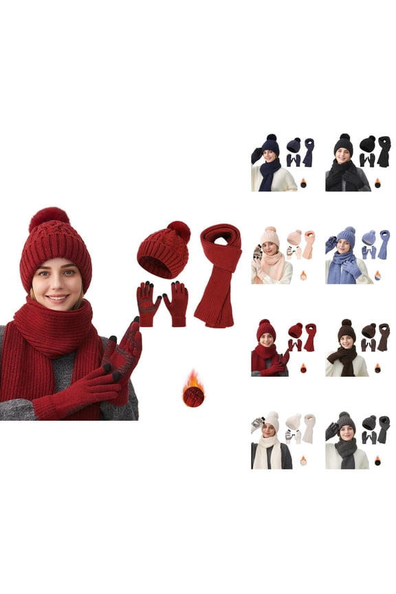 Women Knit Hat Scarf Gloves Set Winter Warm Thick Soft Lined 3PCS Cable Knit Accessories Outdoor Cold Weather Gear for Snow Travel Hiking Daily Wear Cozy Fashion Style – Stocking Stuffers Ski