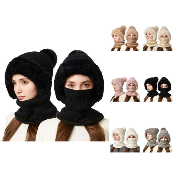 Women Knit Hood Neck Warmer Hat Soft Thick Lined Winter Cozy Outdoor Cold Weather Gear for Cycling Ski Snow Travel Hiking Fashion Cable Knit Comfortable Daily Wear â Stocking Stuffers Ski