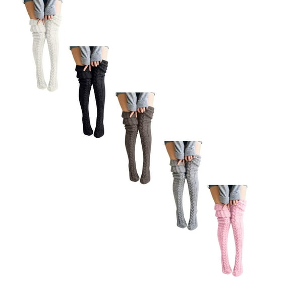 Women Knit Leg Stocking Thigh Long Warmers Knee Boot Socks Over Extra *5PCS(Pink & Black & Grey & Beige & Dark Gray,One Size)