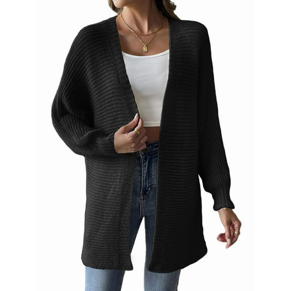 Women Knit Long Cardigan Long Sleeve Open Front Oversized Sweater Coat S