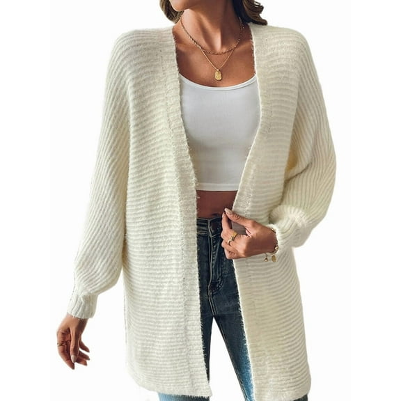 Women Knit Long Cardigan Long Sleeve Open Front Oversized Sweater Coat