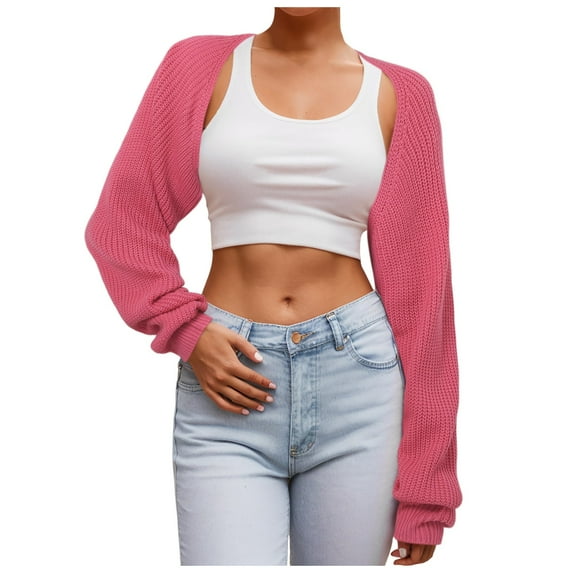 Women Knit Long Sleeve Bolero Cardigans Cropped Arm Sleeves Shawl Sweater Going Out