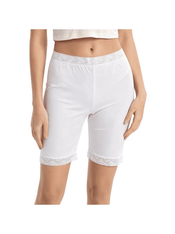 Women Knit Silk Pettipants Half Slips Shorts Mulberry Silk Split Skirt Lace Trim Culotte Slip Bloomers