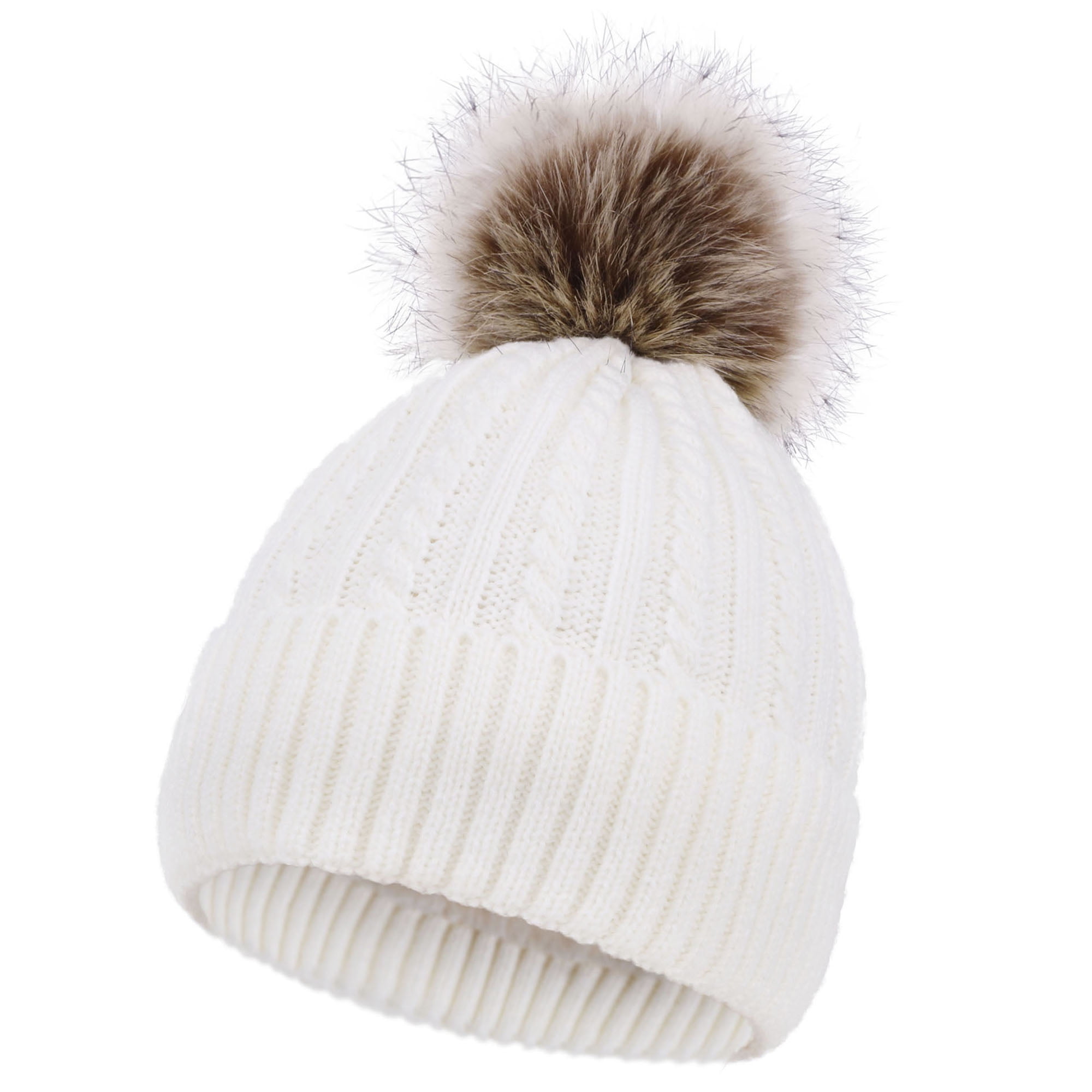 Beanie Hat Winter Warm Knit Hats for Women Fleece Lined Beanie with Pom Pom,  Red Beanie | Fleecemützen