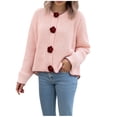 thumbnail image 1 of Women Knit Sweater Cardigan Colorblock Red Flower Button Up Loose Outerwear Blouse Fall Jacket Knitwear Coat (S, Pink), 1 of 6