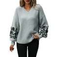 thumbnail image 1 of Women Knit Sweater Long Sleeve Crew Neck Abstract Lines Loose Pullover Warm Sweater for Fall Winter, 1 of 10