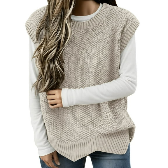 Women Knit Sweater Vest Oversized Round Neck Pullover Casual Layering Piece For Women Fall Winter And Spring Seasons Comfortable Soft Yarn