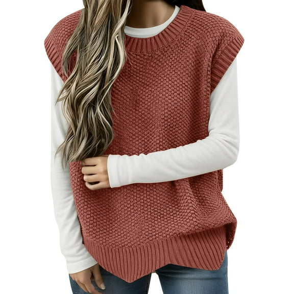 Women Knit Sweater Vest Oversized Round Neck Pullover Casual Layering Piece For Women Fall Winter And Spring Seasons Comfortable Soft Yarn