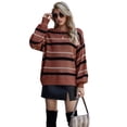 thumbnail image 1 of Women Knit Sweaters Color Block Striped Pullover Long Sleeve Scoop Neck Sweater, Burgundy, X-Large, 1 of 4