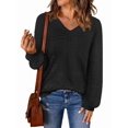 thumbnail image 1 of Women Knit Sweaters Fall V Neck Long Sleeve Pullover Casual Loose Sweater Black M, 1 of 6